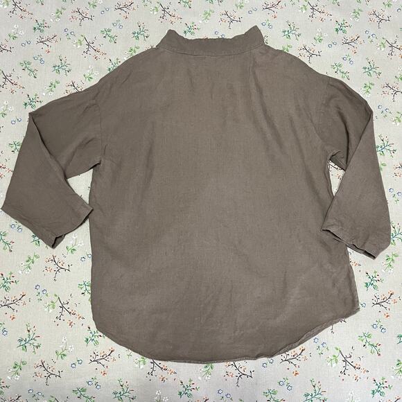 Zara Mock Neck Linen Blend Tunic Blouse Olive Brown Small Oversized Long Sleeve - Picture 4 of 5